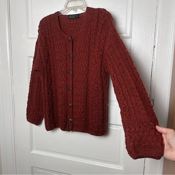 Blarney Woolen Mills Wool Cardigan Sweater Buttons Classic Fisherman Cable Knit - Picture 12 of 17